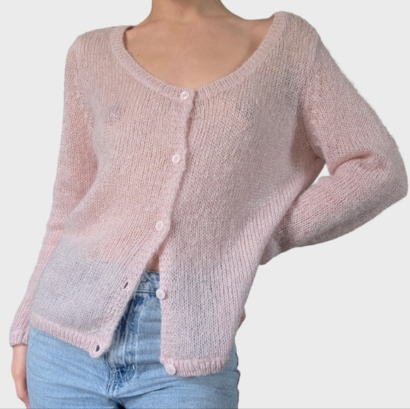 Vintage Sweaters - 🎀 Light Pink Mohair Blend Cardigan 🎀